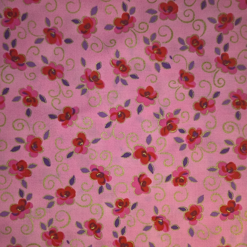 Marcus Brothers Metallic Florals on Pink Cotton Fabric by the HALF YARD