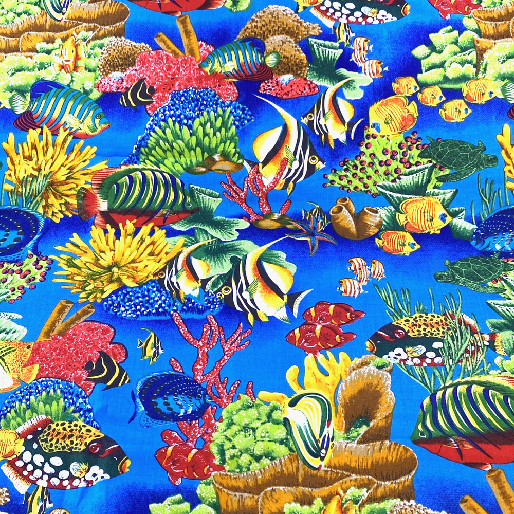 Tropical Fish Nautical Sea Coral Cotton Fabric Fit To Print 1.8yards x 45″