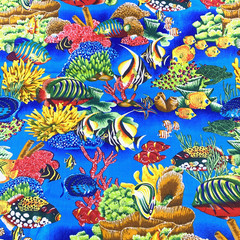 Tropical Fish Nautical Sea Coral Cotton Fabric Fit To Print 1.8yards x 45″