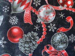 HOBBY LOBBY FABRIC~Xmas Ornaments~BLACK RED METALLIC SILVER~Pine Cones~Snowflake