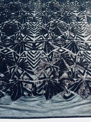 Gia MATTE NAVY Geometric Sequins on NAVY Mesh Lace Fabric by the Yard – 10101