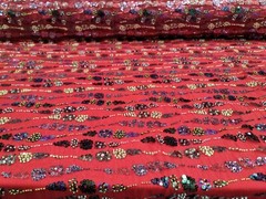 Fabric Sold By The Yard Red Beaded Lace Sequin Floral Embroidery Mesh For Dress