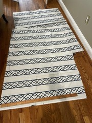 Kravet Latticely Ultramarine Fabric, Cut Yards, Blue Bamboo on Fine Ivory Linen