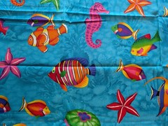 Cranston Fabric Tropical Fish Ocean Seahorse Starfish 56″ X 45” Bright Blue Aqua