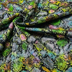 Animal Print: Snake Colorful Spandex Stretch Fabric Sold By The Yard 60” Wide