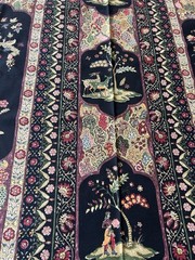 Turczyn Bloomcraft Jacobean Cotton Fabric Black Chinoiserie Pastoral 54×98”