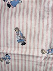 VTG Novelty Faux Pink Ticking w/ Tossed Country Rag Dolls Children BTHY