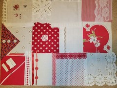 Vintage Slow Stitch Junk Journal Fabric Lace Craft Supplies, Red & White, L2