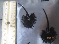 Vintage 8 yds x 56″ Gorgeous Silver Gray Flocked Black Floral SIlky Poly? Fabric