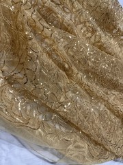 Sequins 3D Flower Embroidered Gold Tulle Fabric 3 YD + Piece Formal Bridal DIY