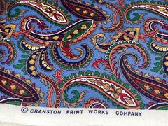 1/2 Yd Vintage Blue Paisley Floral Print BTHY Cotton Fabric by Cranston Print