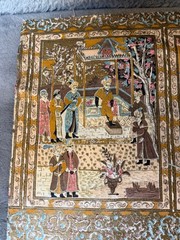 Fabric Lot Oriental Asian Silk Panel Prints Frame Or Cut 6 Pieces Vintage