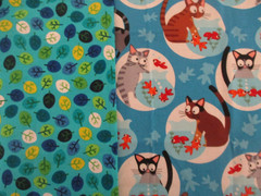 Cotton Quilt Lot of 2 FQs, Cats and Goldfish Bowls Leaves Novelty Prints