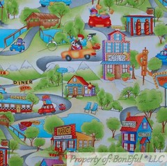 BonEful Fabric FQ Cotton Quilt Route 66 Scenic City Town House Map Boy Girl SALE