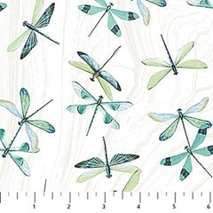 Northcott Tranquil Waters – Dragonfly Flutter – DP27209-10-White – By Half Yard