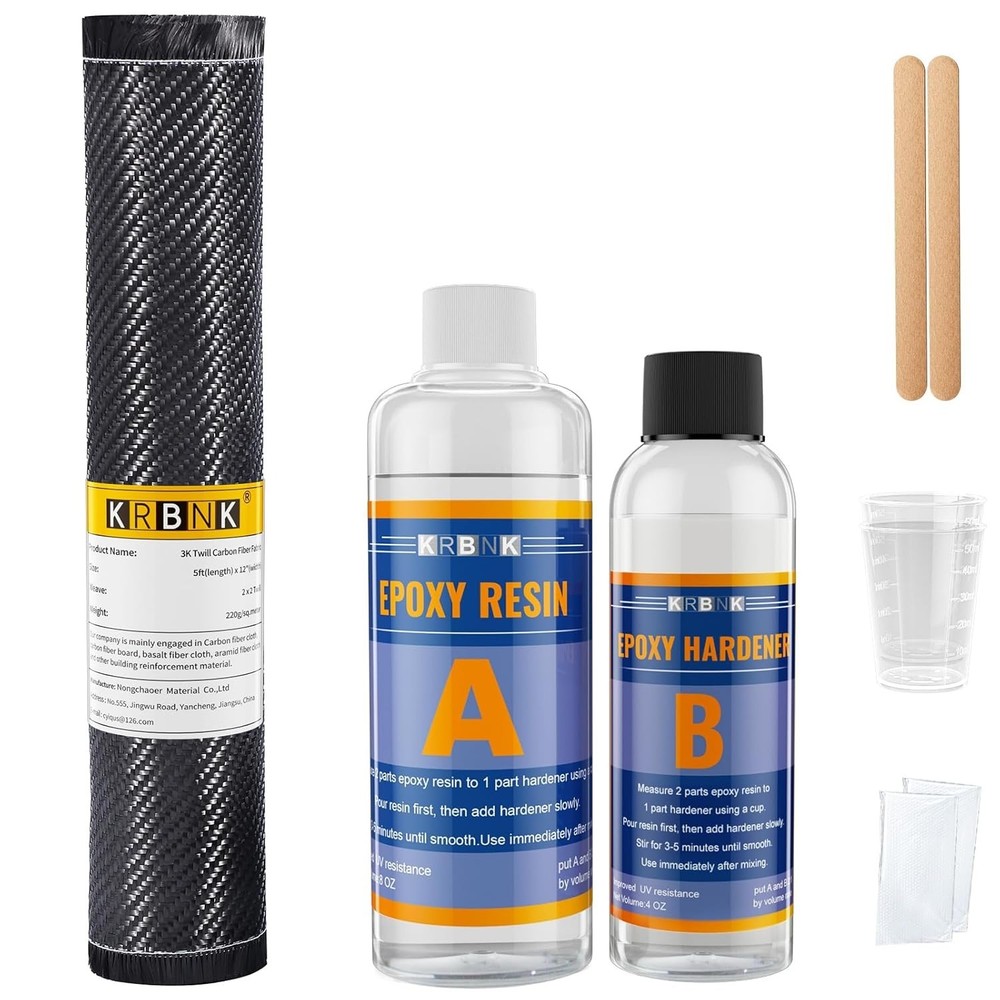 Carbon Fiber Repair Kit 5FT 12″ Cloth Roll 8OZ Resin 4OZ Hardener Fibra de