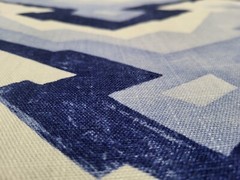 Thibaut DECO MOUNTAIN BLUE Navy White Linen Designer Drapery Uph Print Fabric