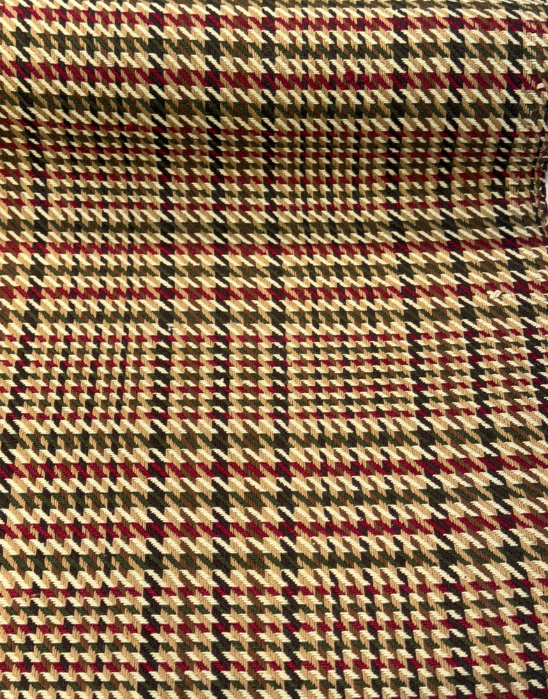 Laura & Kiran Glen Plaid Check Wine Camel Olive Fabric By The Yard