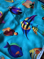 Turquoise Larger Fish Print Cotton Fabric 45” wide. Suitable for quilting.