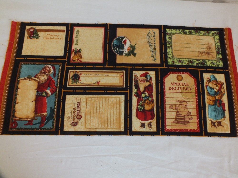 10 Labels Wilmington Christmas EMPORIUM cotton quilt fabric 11.5″ x 23″ vtg OOP