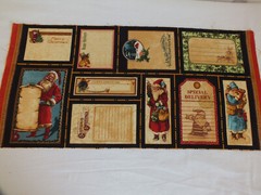 10 Labels Wilmington Christmas EMPORIUM cotton quilt fabric 11.5″ x 23″ vtg OOP