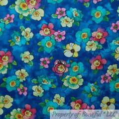 BonEful Fabric FQ Cotton Quilt Aqua Blue Rainbow Flower Water Color Blossom Sale