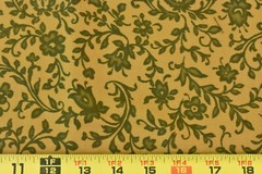 By 1/2 Yd, 34″ Wide/Vintage 1940’s-60’s/Olive Floral on Golden-Brown Cotton,D947