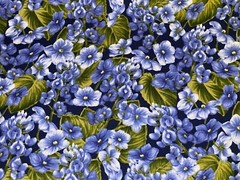 By 1/2 Yd “La Vie En Rose” Small Violets Blue & Green by Avlyn Fabric BTHY