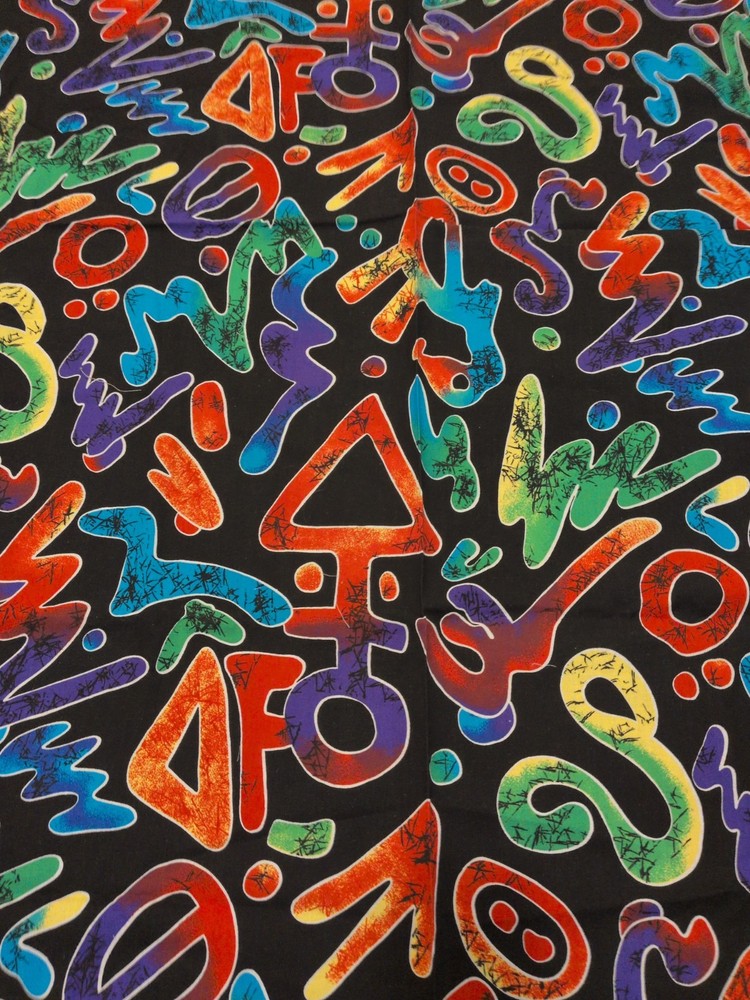 GENERAL FABRICS – BRIGHT MULTI-COLOR COTTON 57″ X 55″ Abstract Graffiti