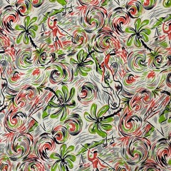 Vintage 40s 50s Novelty Print Fabric Tropical Island Palm Tree Tiki 31×28