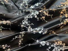 Black & Silver Cherry Blossom Dogwood Floral – Silk Brocade Fabric