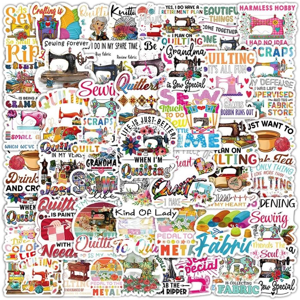 50Pcs Sewing Machine Stickers Quilting Theme Waterproof New2 Sewing/Quilting