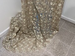 GOLD IVORY Embroidered SEQUINS Rhinestone Lace fabric 50” Width SOLD BY THE YARD