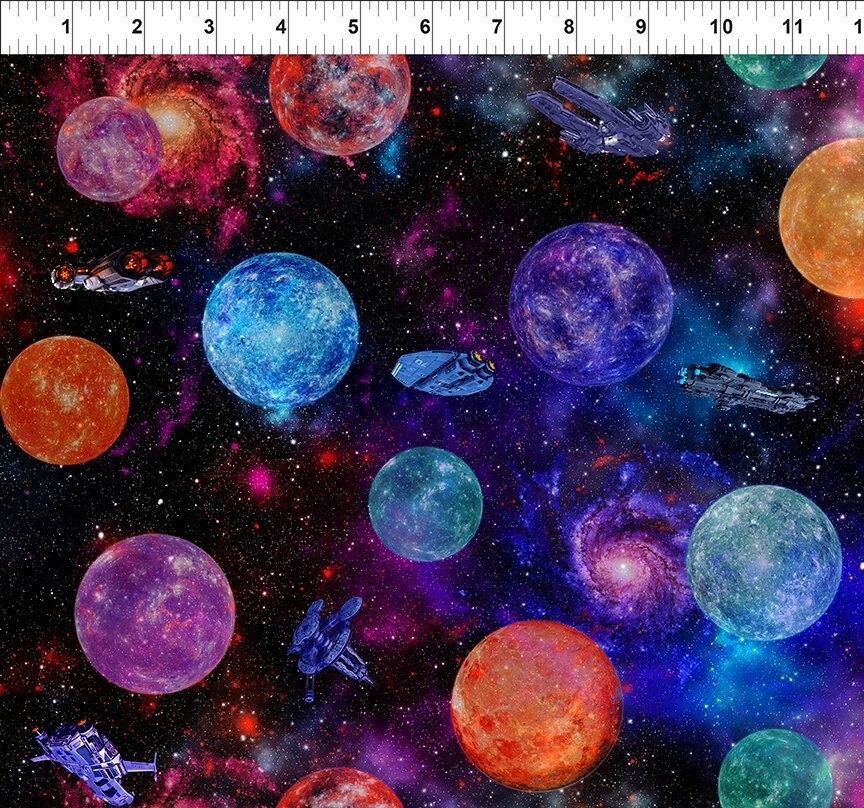 In the Beginning J Sci-Fi Space Planet Fabric Sold BTY