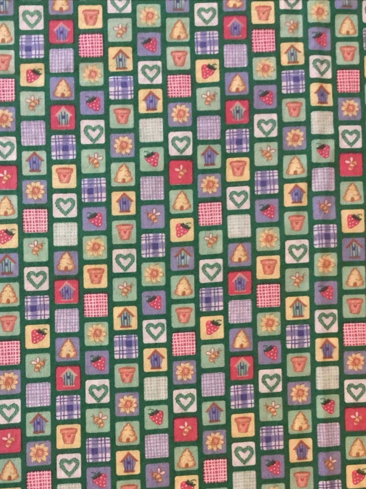 Fabric Traditions #2482 – Green Gardening Blocks – Cotton – 1996 – 1+11/12 Yds