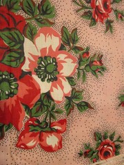 Lot of 2 Older Vintage Cotton Fabrics Scraps Pieces Green & Pink Forals