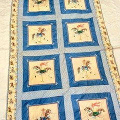 Vintage Carousel Horse Quillow Cheater Quilt Folds to Pillow 43×66 VIP Fabric