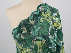 Green Yellow Silver Sequins Embroidered Lace Fabric 50” Width Sold By The Yard