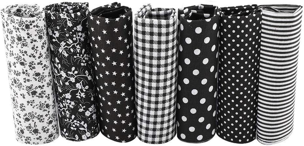 Pre Cut Cotton Fabric Bedding, 7Pcs 25X25Cm Assorted Squares Quarters Bundle for