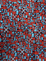Mid Century Machine Age Nuts Bolts Red Blue Polyester Fabric 45″ x 3.5 Yards