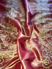 FAUX SILK EMBROIDERED 58” DRAPERY UPHOLSTERY Sold By The Yard