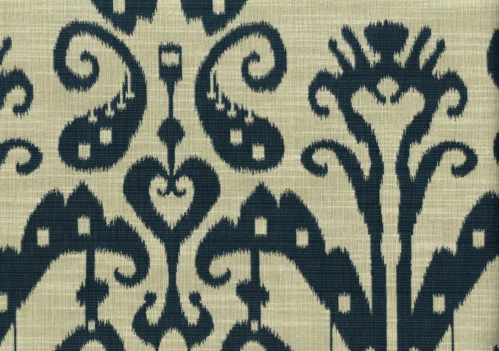 4.25 Yards Designer Fabric Khaki Navy Ikat Drapery Upholstery