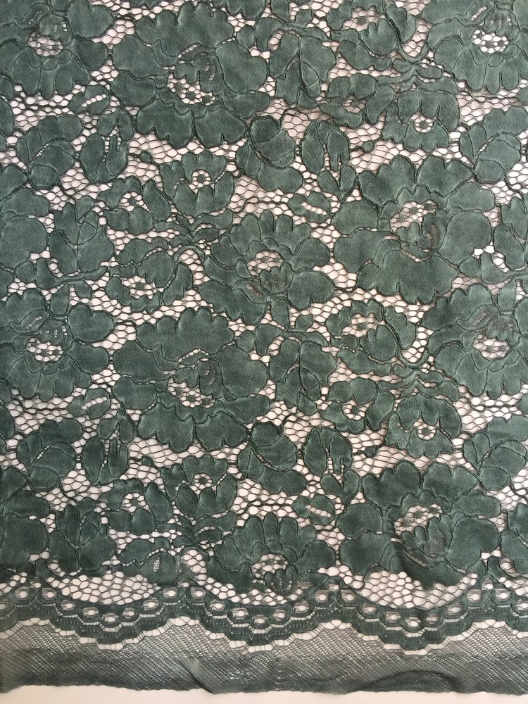 Summer HUNTER GREEN Floral Pattern Double Dyed Flat Lace on Mesh Fabric by the