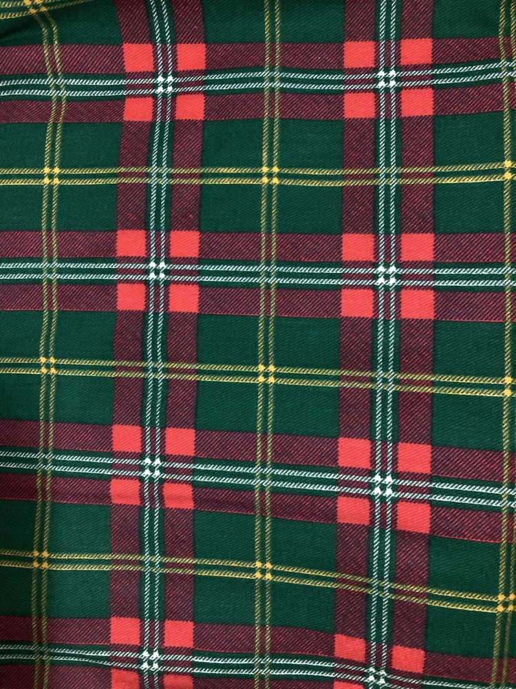 Heavy Canvas Flannel Green Red Yellow White Plaid 5Y x44″W VTG Concord Fabric