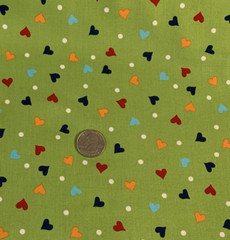 Hugs & Kisses Heart Fabric By Linda DeBono & Henry Glass Red Orange Green 1+Yds