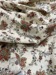 VTG Light boho beige floral blue red fabric lightweight cotton 2 yd 20″ x 45″