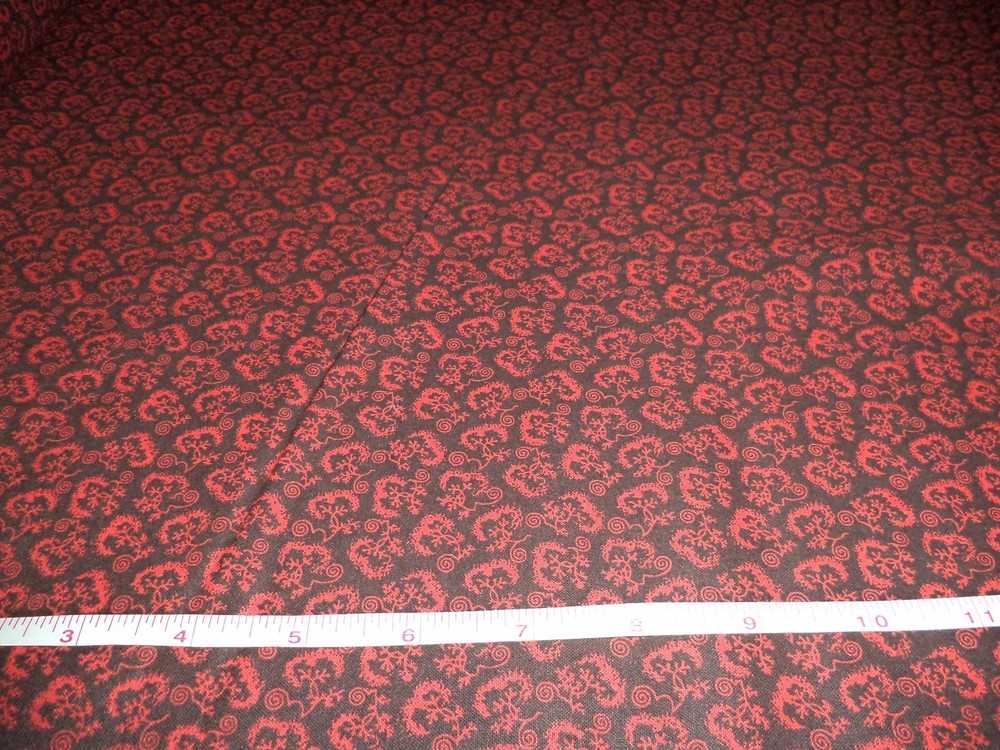 BLACK WITH RED FLORAL PRINT – – SOLD BY THE YARD –