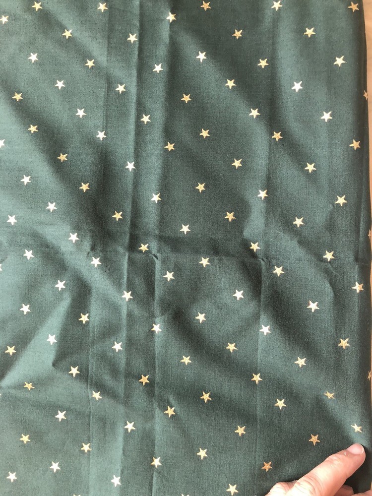 Cotton Fabric 1/2 Yard Forest Green with Gold Stars All Over