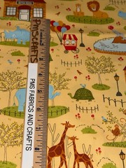 MODA Animal Park Fun 100% cotton fabric yard 36×44 Animals on Gold tone 20960 19