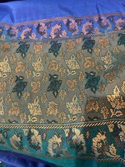 Silk Sari Blue Green Fabric Finished 92 x 44 Brocade
